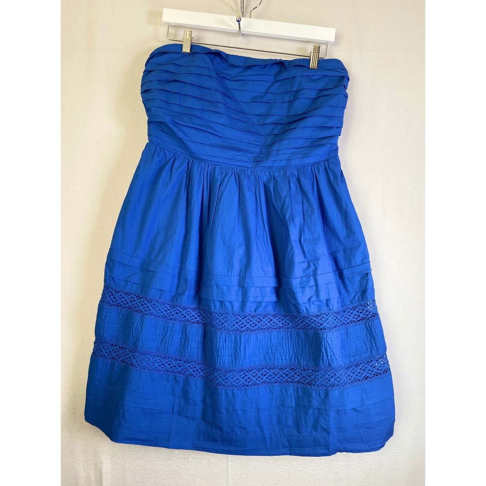 Gap Blue Strapless Tiered Eyelet Lace Cotton Sun Dress LT  Pocket Smocked Back